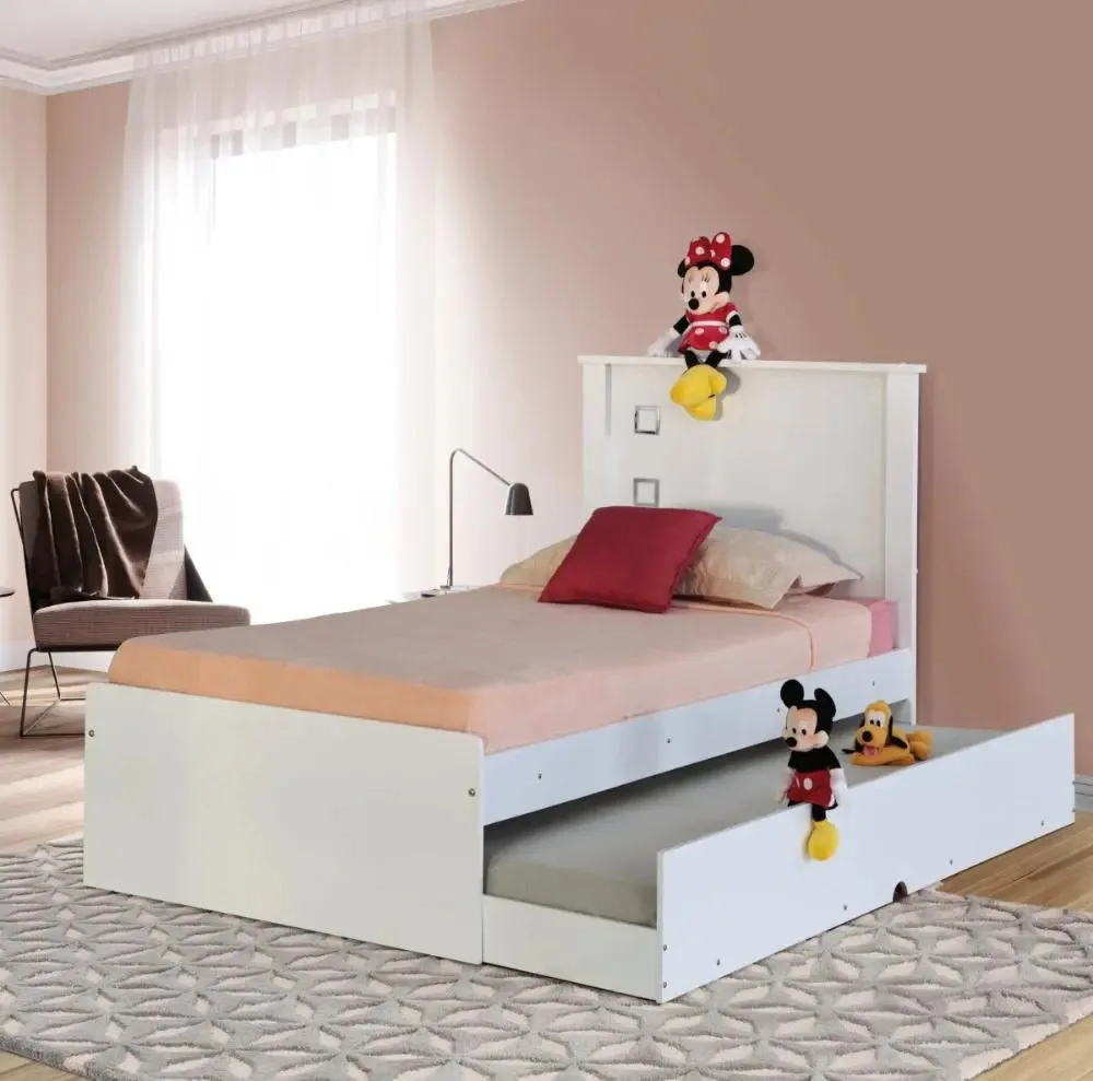 Cama Solteiro Barcelona Branca com Auxiliar e Colchões