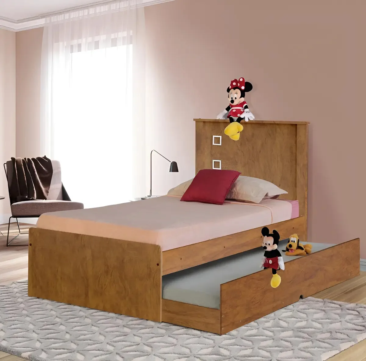 Cama Solteiro Alicante Mel Com Auxiliar E Colchões Cor Marrom