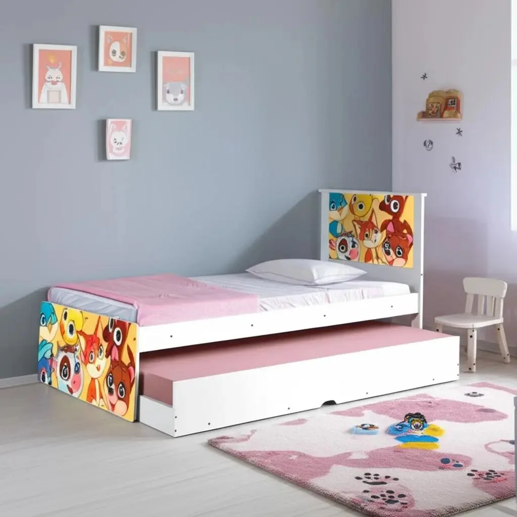 Bicama Bibox Tebarrot Juvenil Adesivada Animais com 2 Colchões Solteiro Branco