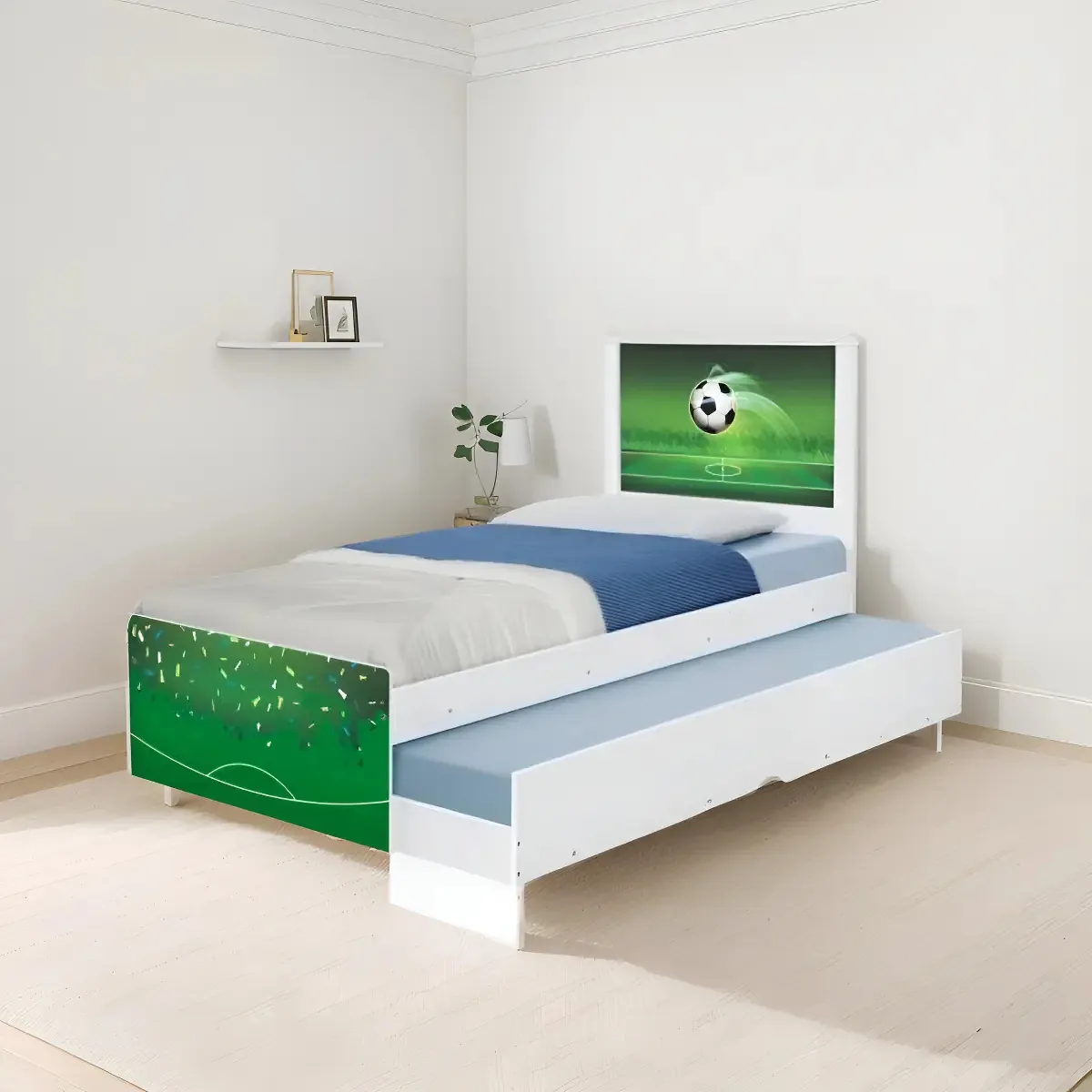 Bicama Bibox Solteiro CasaH Copa Futebol Adesivada com Colchões Branco