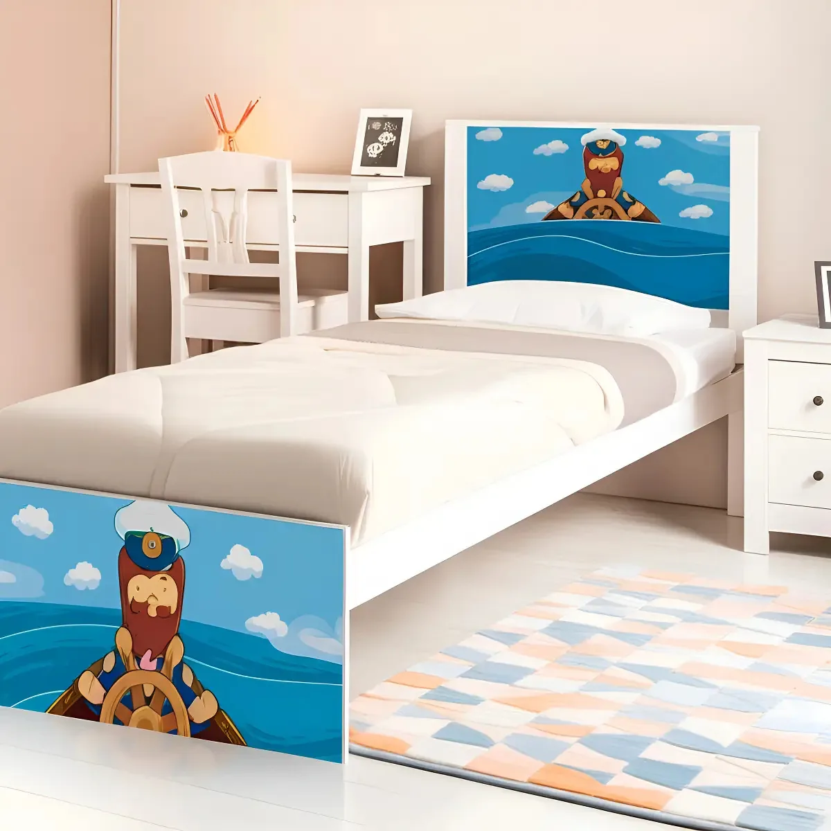 Cama Solteiro Adesivada Marinheiro Cor Azul