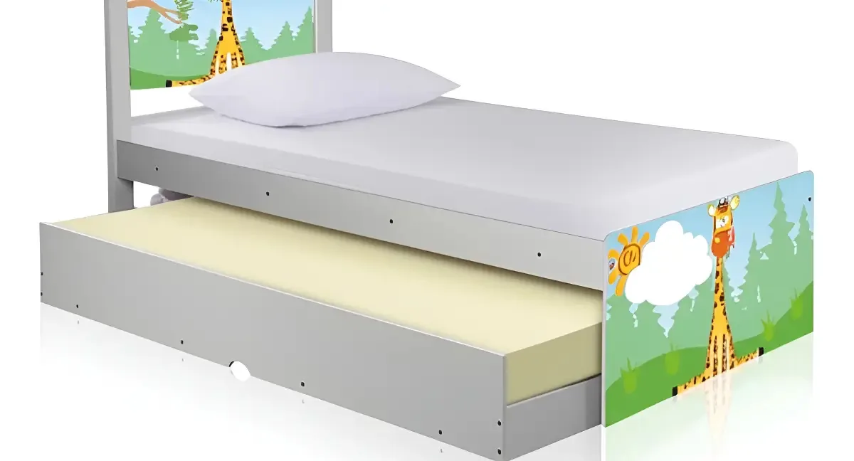 Bicama Juvenil Adesivada Safari Girafa Com Colchões Cor Branco