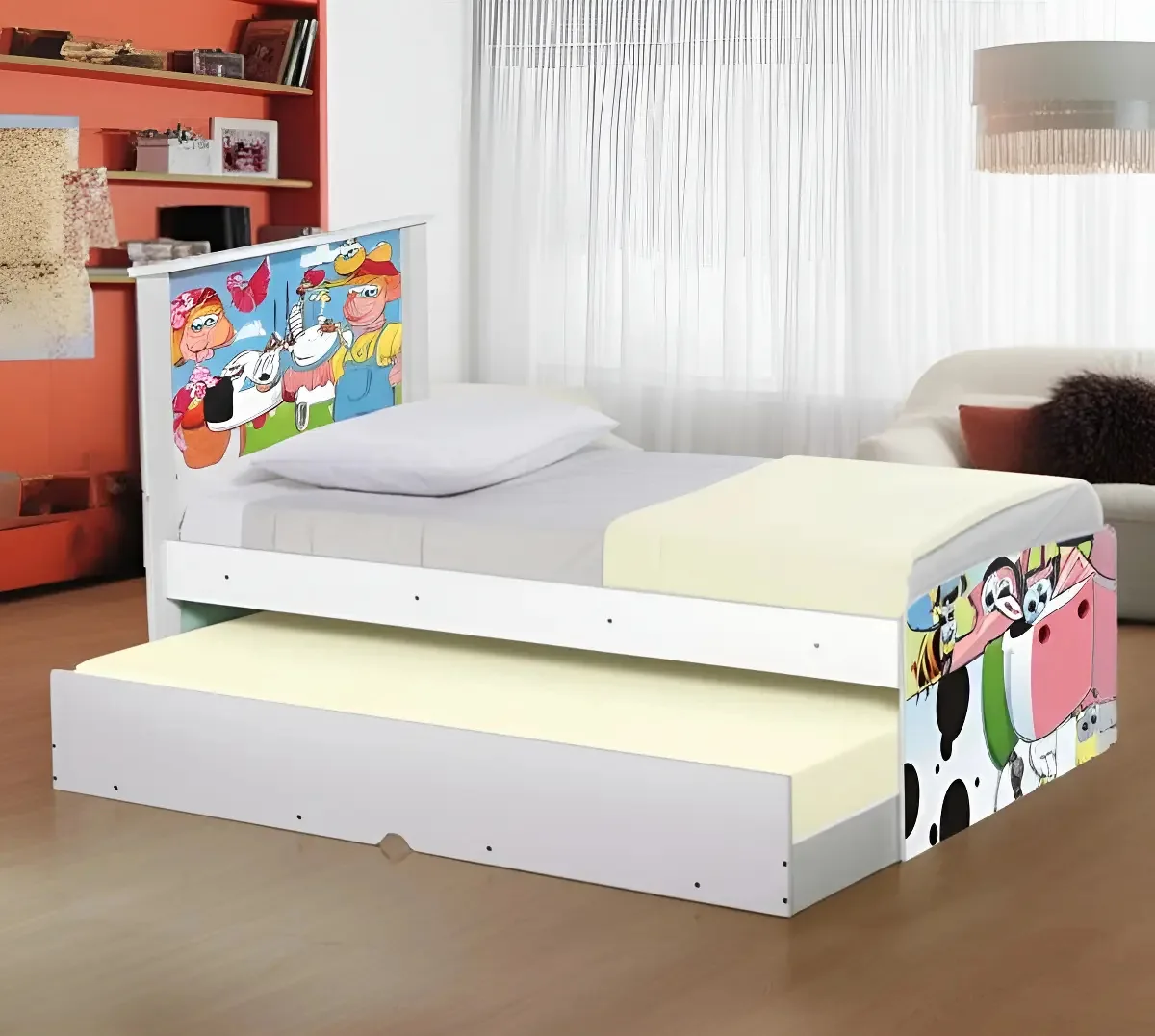 Bicama Infantil Solteiro CasaH Fazendinha Com 2 Colchões Branco MDF MDP