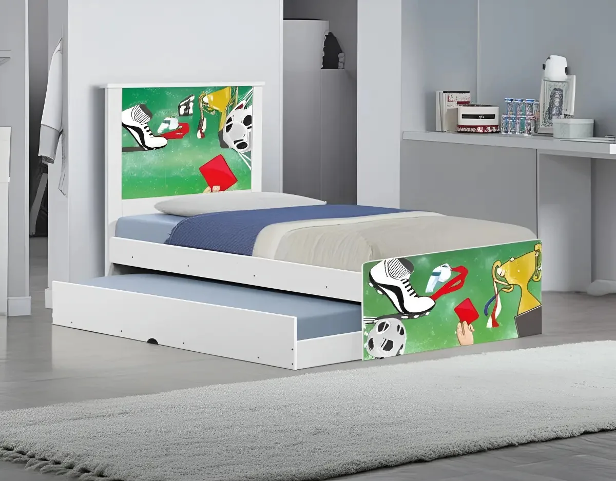Bicama Solteiro Juvenil CasaH Futebol Com Colchões Branco MDF MDP
