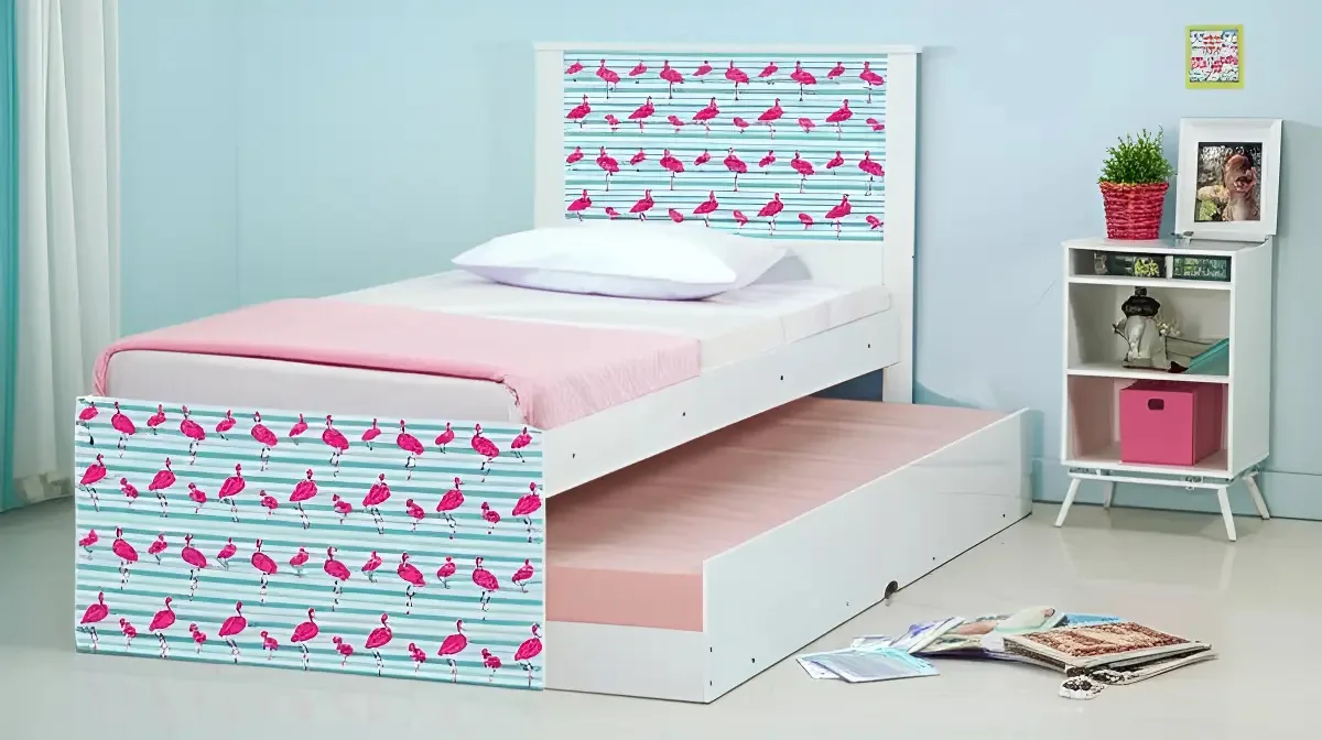 Bicama Juvenil Flamingos com 2 Colchões D20 e Cama Auxiliar Branca