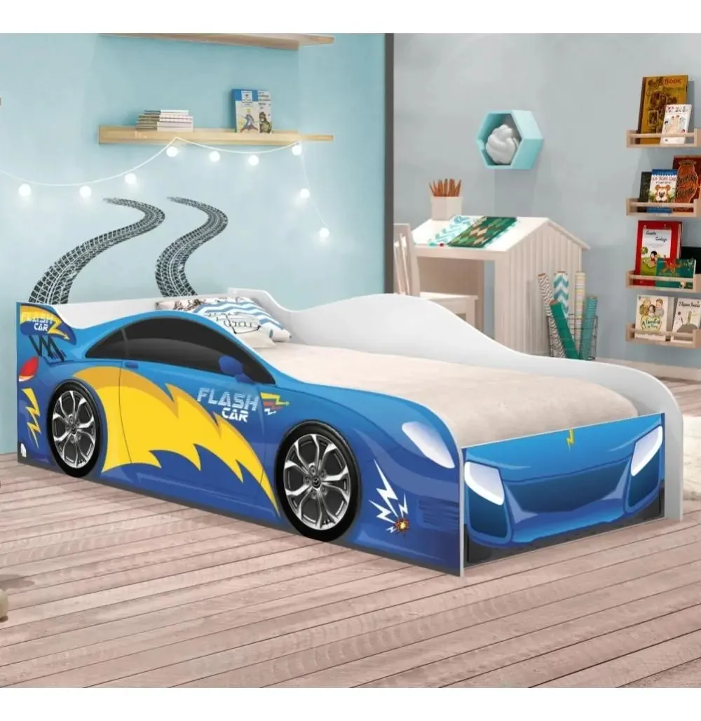 Cama Carro Infantil Raios CasaH Madeira 70x150cm Branco MDF