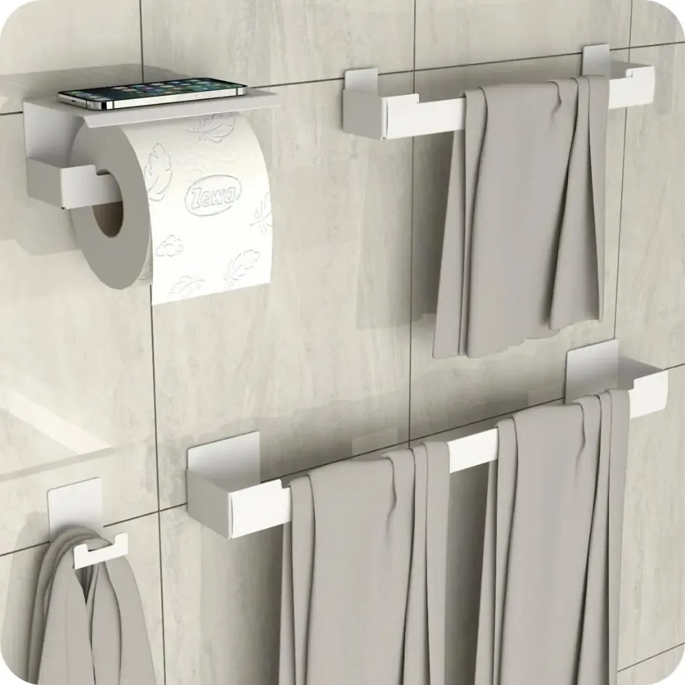Kit Acessórios Para Banheiro Branco Adesivo 4pç ELG