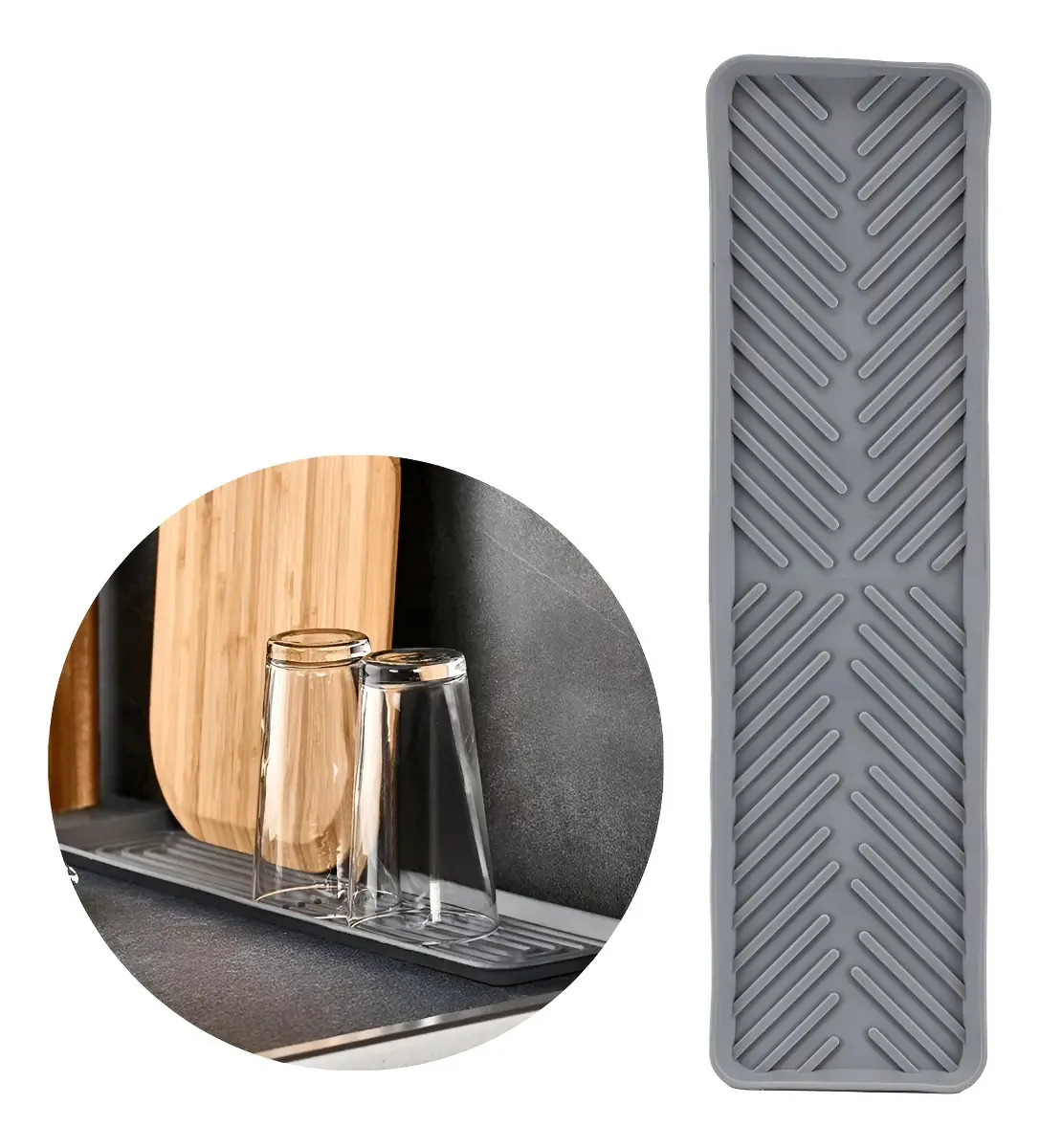 Tapete Escorredor Louça 40x10cm TPR Cinza YZ Flexível Pia