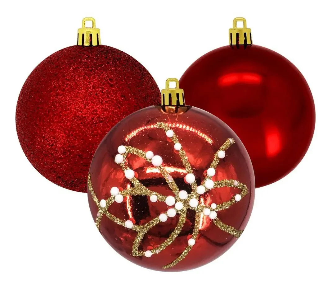 Bolas Decorativas Natalinas De Luxo 12 Un 5 Cm Cor Vermelho