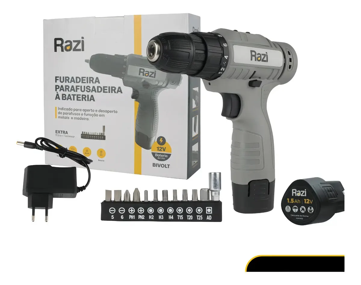 Furadeira Parafusadeira Bateria Razi Cor Cinza