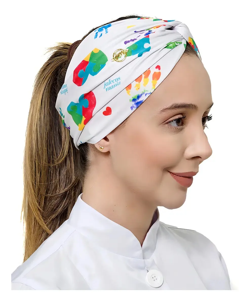 Turbante Clínico Jalecos Mania Adulto Feminino Algodão Cor Branco Desenho Do Tecido Em Cores