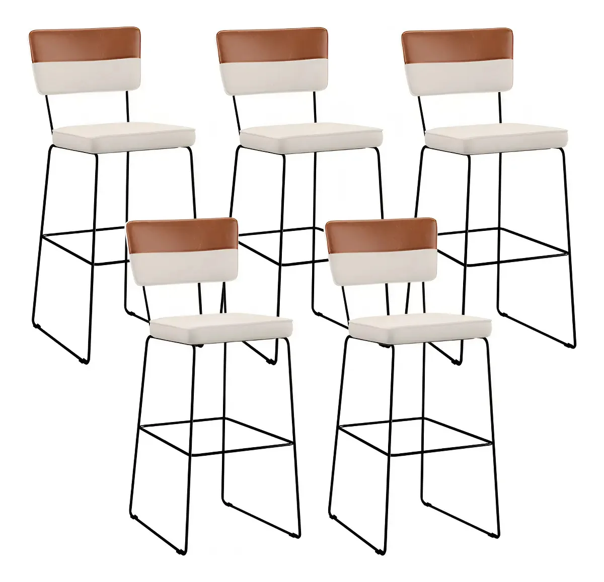 Kit 5 Banquetas Altas Allana Faixa Aço Suede Pintura Cru Cozinha Gourmet