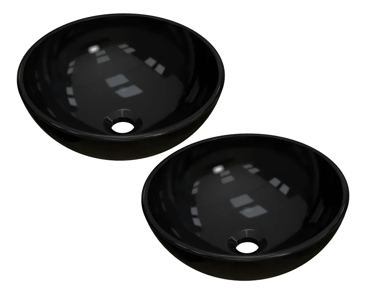 02 Cubas Apoio 30cm Redonda Banheiro Lavabo R30W Acabamento Brilho Preto
