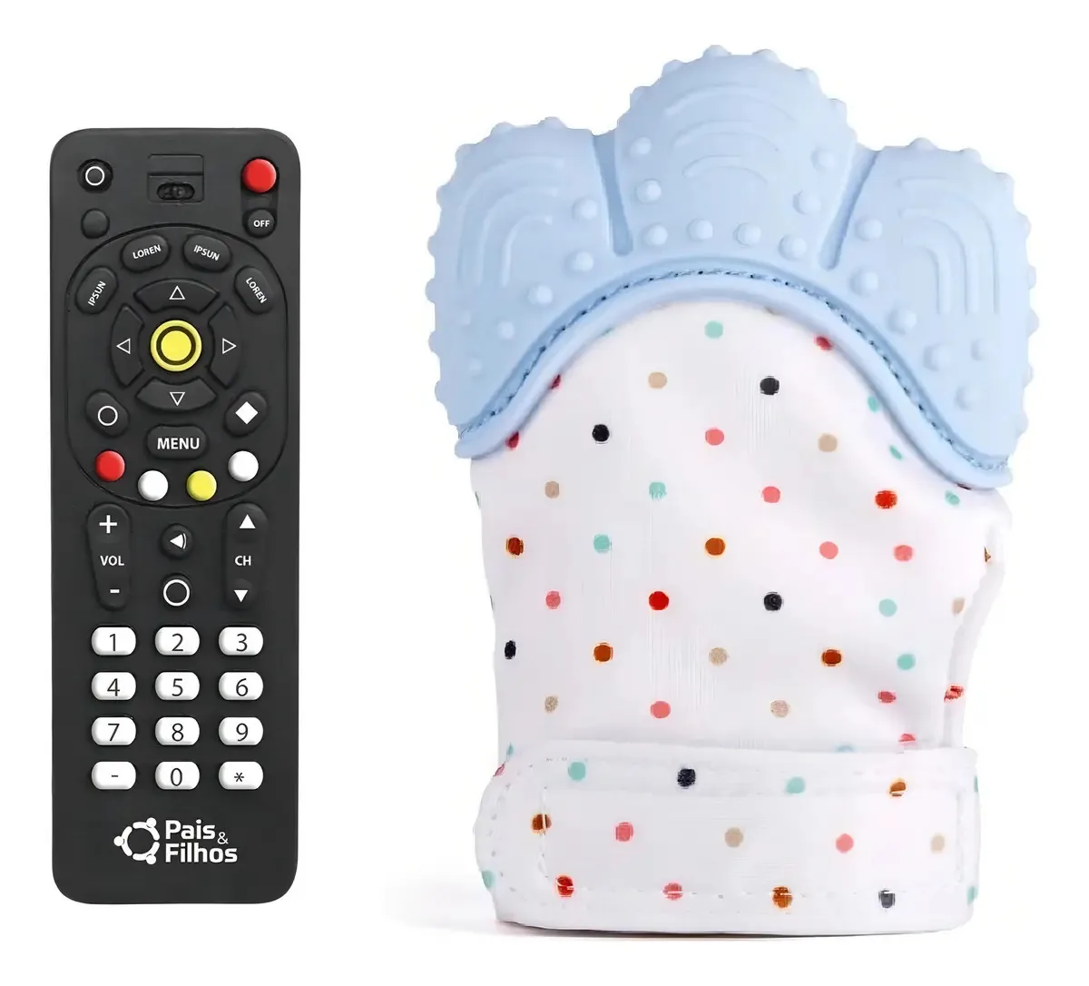 Mordedor Silicone Controle e Luva MBBIMPORTS Azul Com Alívio de Gengiva Bébé