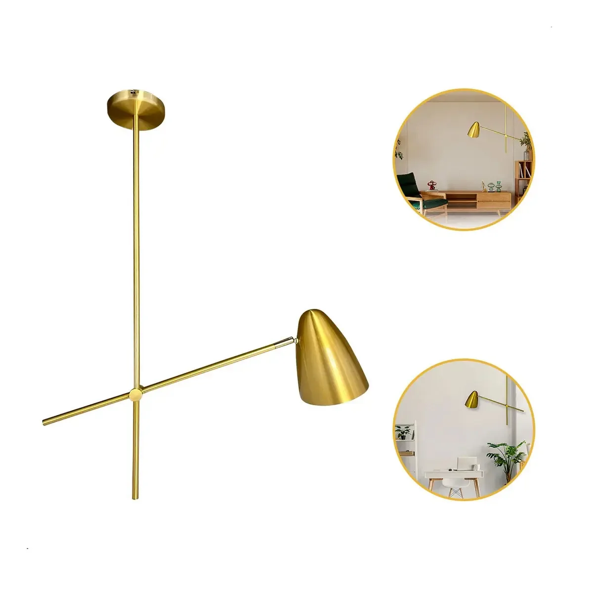 Luminária Pendente Sobrepor Soul 1xe27 Articulável Moderno Estrutura Dourado Lixado