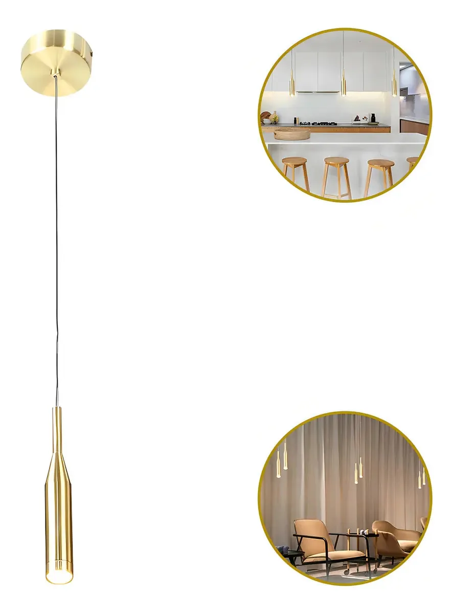 Pendente Moderno Led 3000k Dourado Lixado 3w P/ Casa Cozinha
