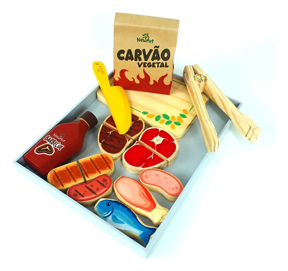 Kit Churrasco Completo Carvão Brinquedo De Madeira Infantil