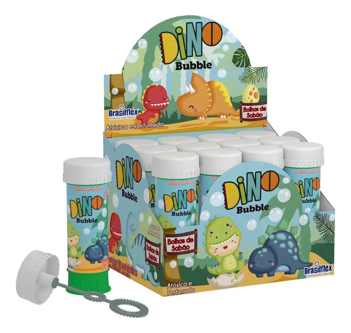 Kit Lança Bolhas Dino Bubble com 12 Tubos para Crianças da Brasilflex
