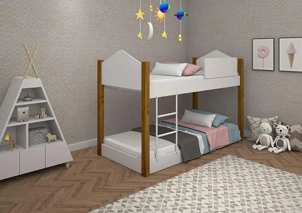 Beliche Infantil Divaloto Luiza Branco com Escada e Grades MDF