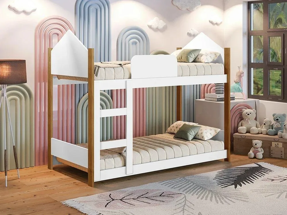 Beliche Infantil Magia Branco Grená com Colchões Padrão Berço Americano