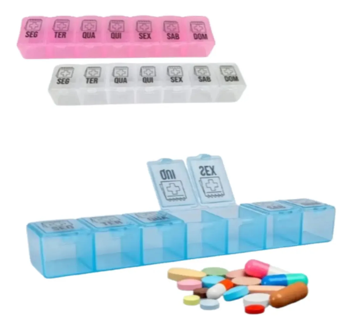Porta Comprimidos Semanal Organizador De Remédios Retangular Cor Rosa
