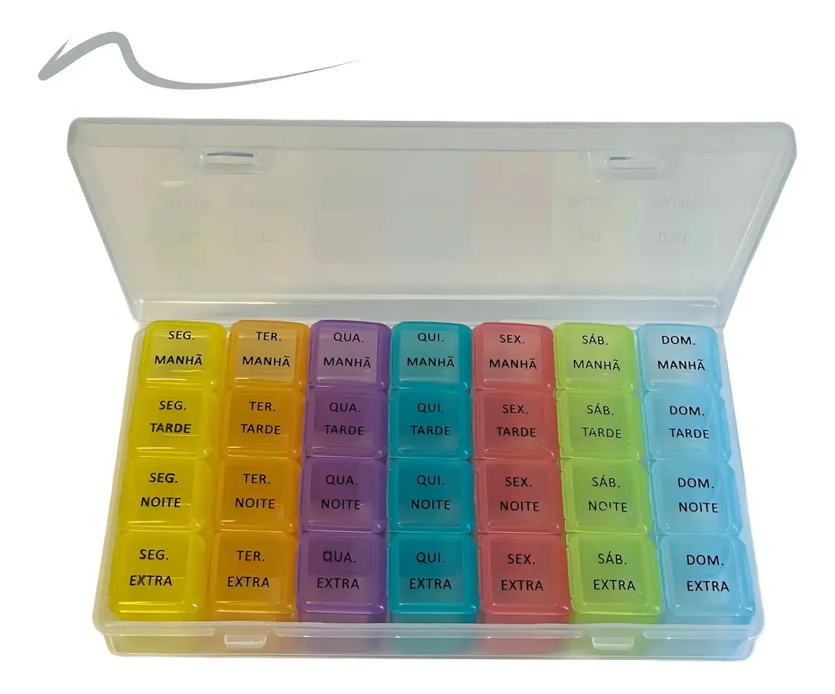 Movidamente Porta Remedios Organizador Comprimidos Medicamentos Semanal Cor Multicores