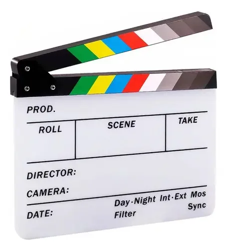 Claquete Colorido Em Acrílico Para Gravações e Cinema c/ imã 30x24 cm T-photo
