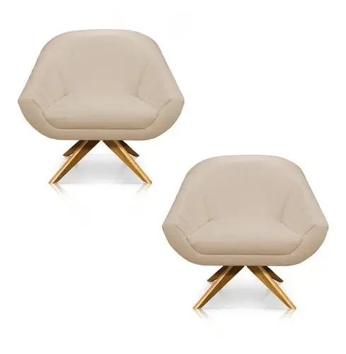 Kit 02 Poltronas Para Sala de Estar Giratória Giovana Corino Base Madeira Ma30 - D'Rossi Interiores