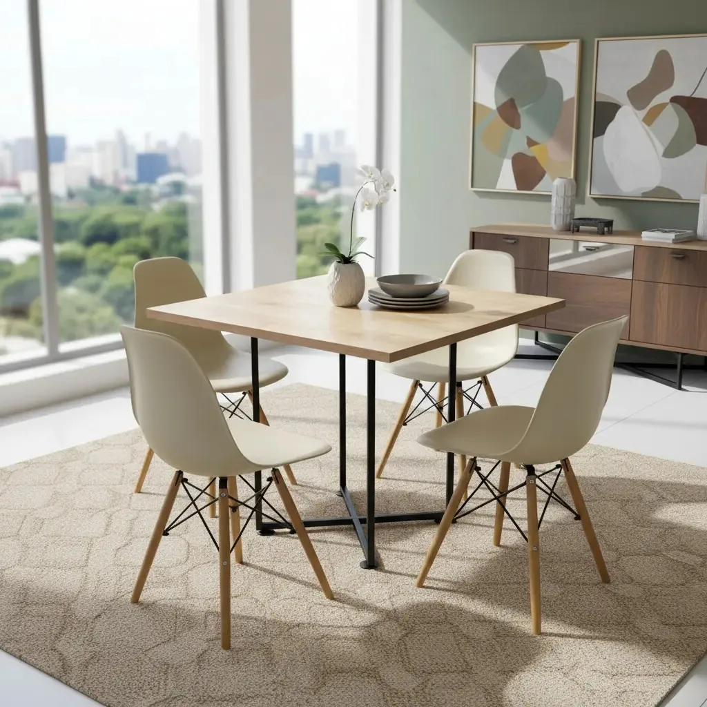 Kit 04 Cadeiras Eiffel Nude E 01 Mesa Jade 90 Cm Natural