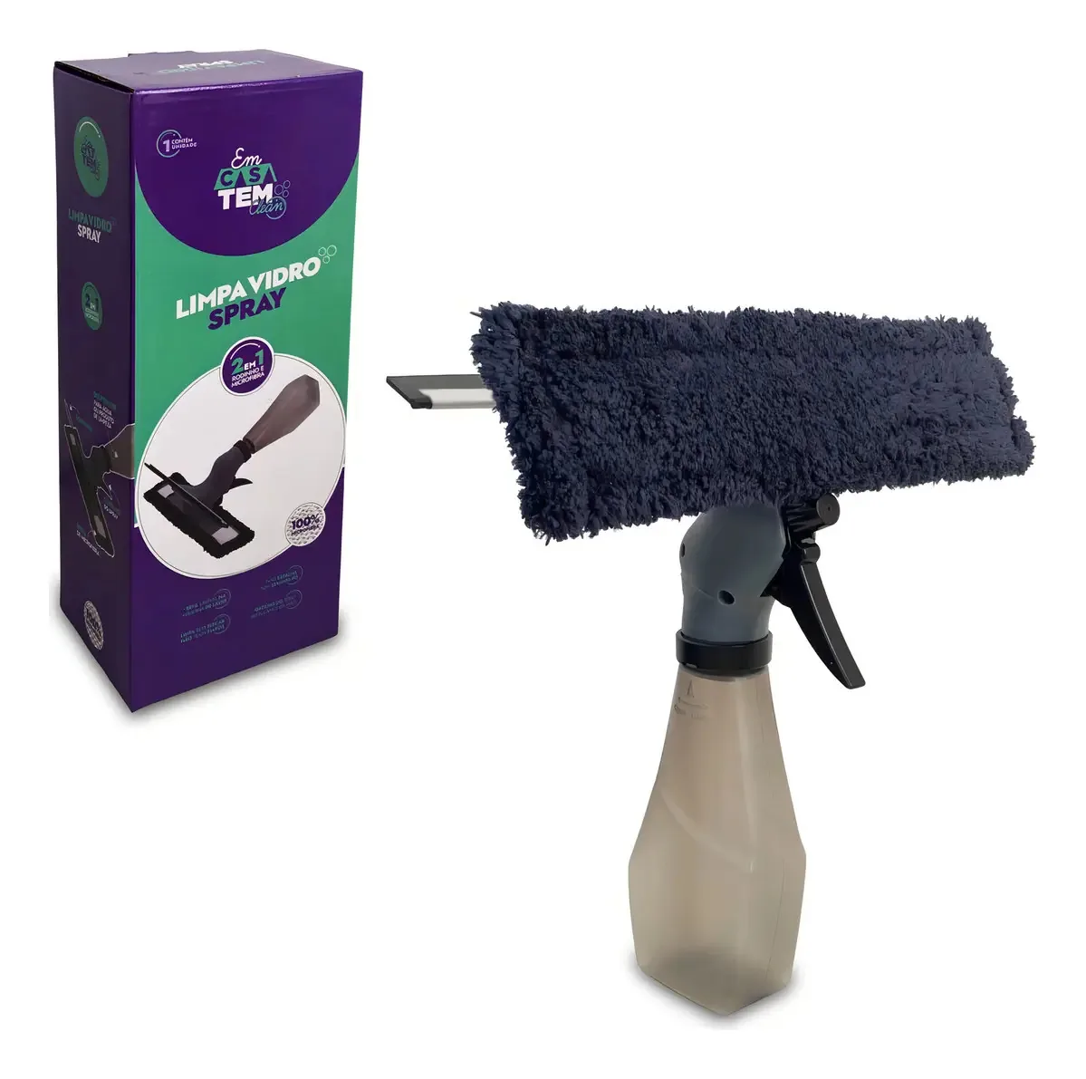 Rodo Mop Spray 3 em 1 Limpa Vidros Cinza Em Casa Tem com Reservatório