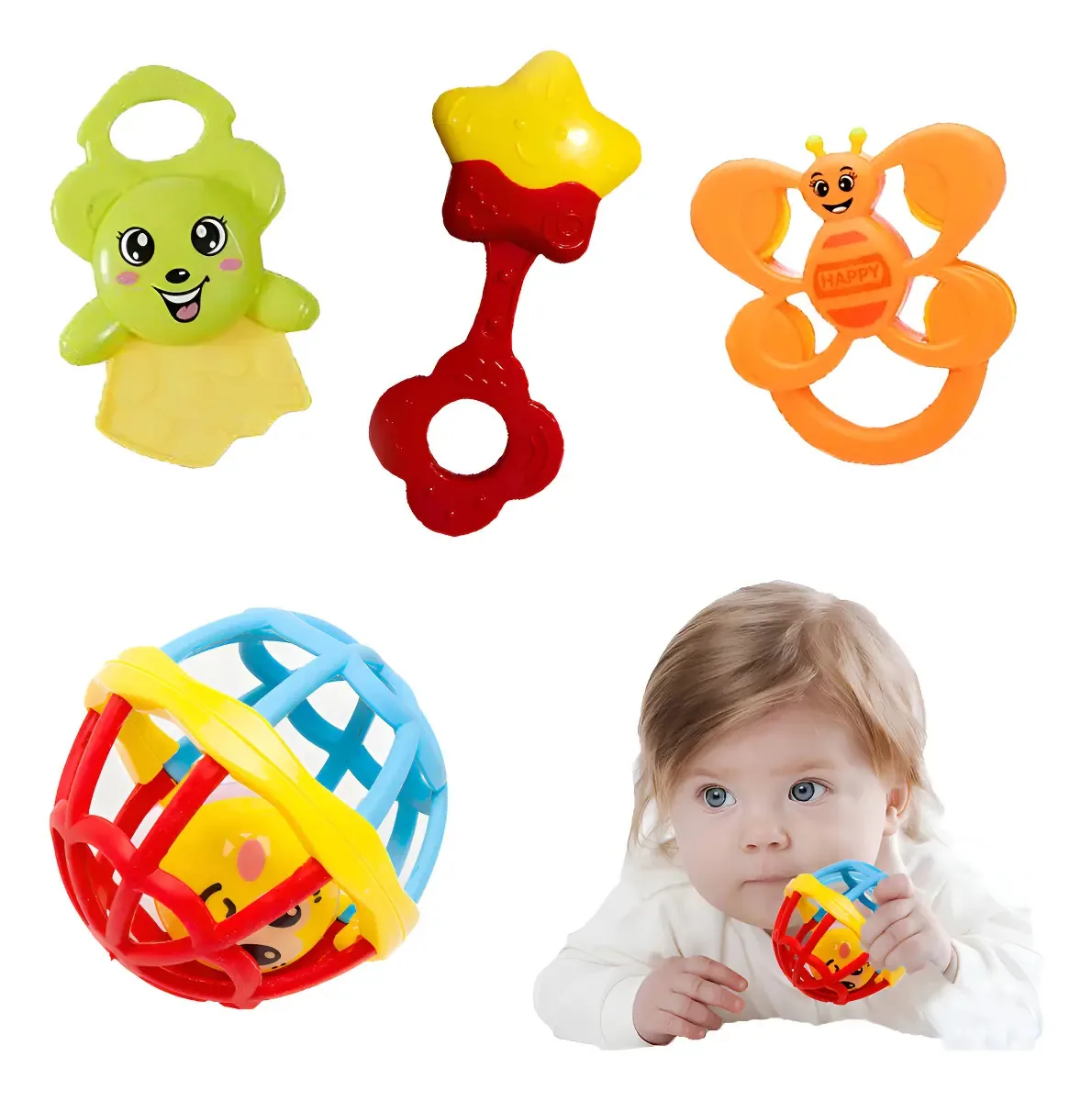 Kit Chocalhos Mordedor Toy King Bebê 6 Meses Plástico Borracha