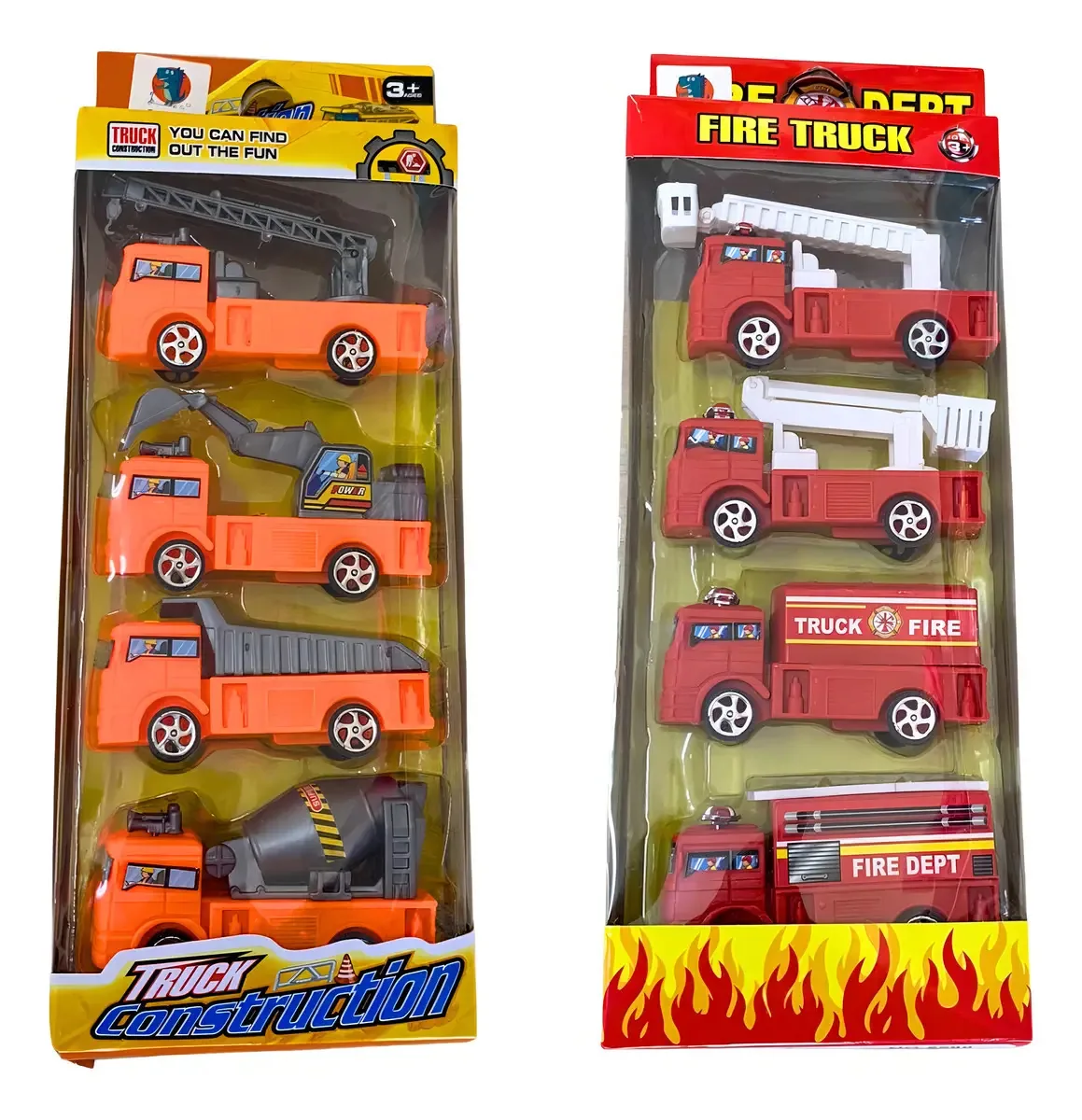 Kit Caminhão Bombeiros Ou Construção Carrinhos De Fricção Cor Bombeiro