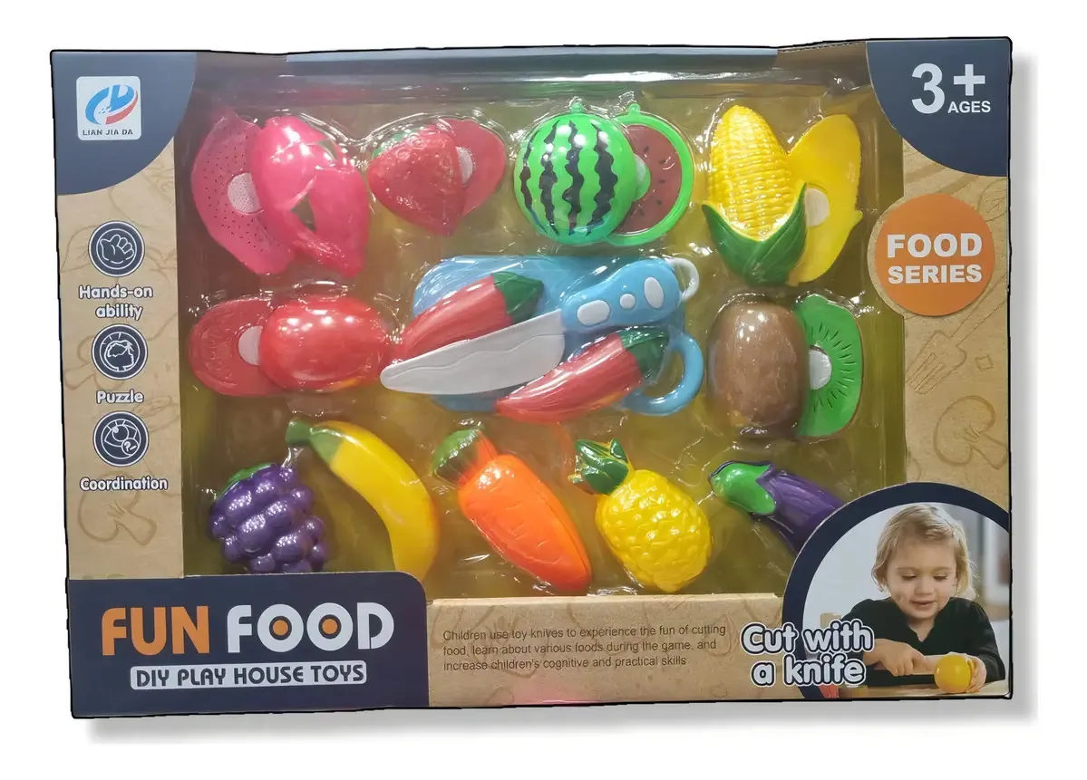 Brinquedo Comidinhas Com Velcro Frutas Vegetais Para Cortar