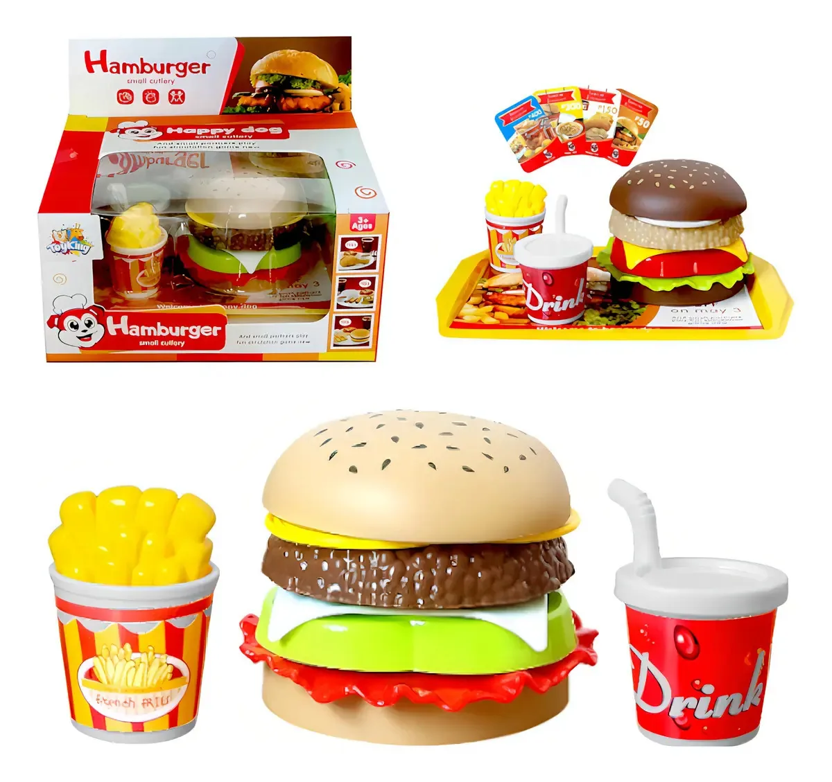 Kit Fast Food Brinquedo Toy King Hambúrguer Batata Frita Refrigerante