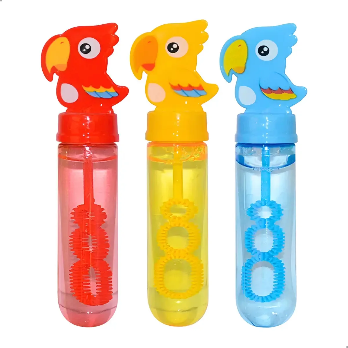Kit 3 Lança Bolha De Sabão Tubo Papagaio Parrot Bubble 14cm