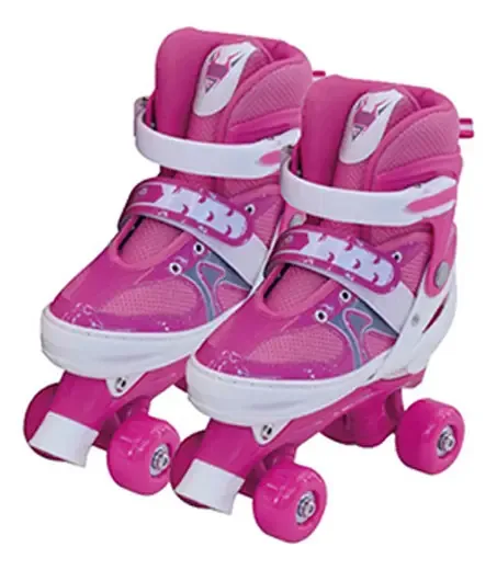 Patins Infantil Quad 4 Rodas Roller Unissex Ajustável Bolsa Cor Rosa Tamanho Dos Patins 28-32