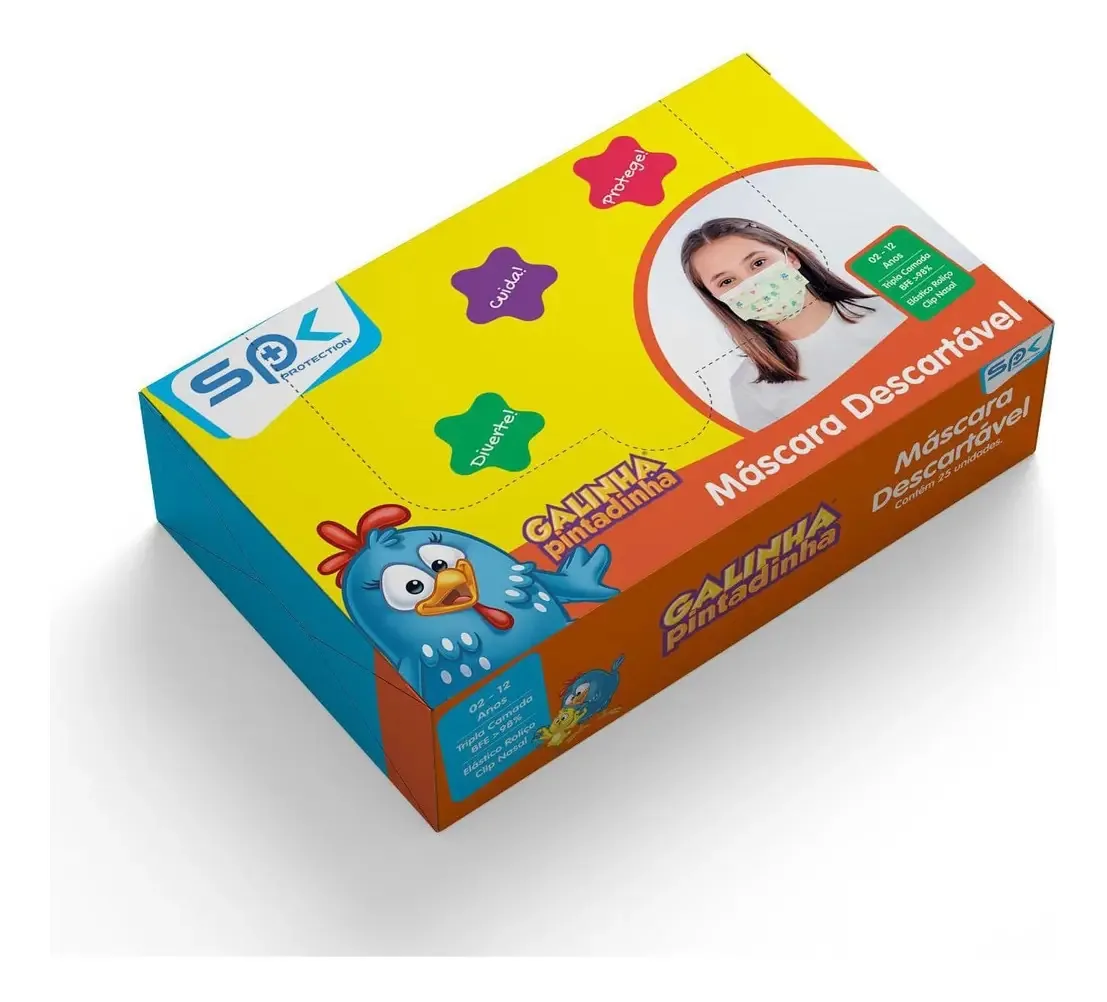 Caixa 25 Mascaras Galinha Pintadinha Escolar Cor Outro