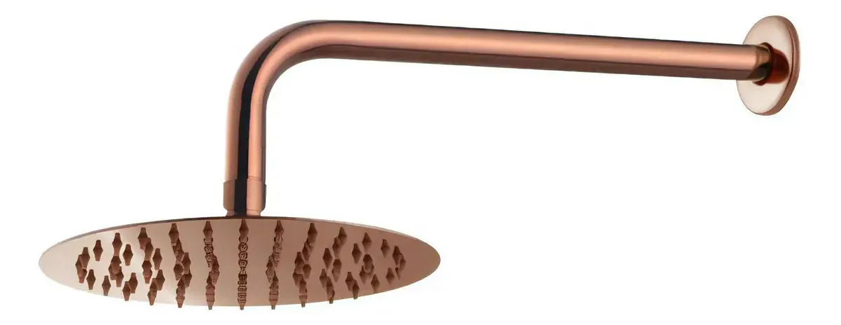 Ducha Chuveiro Redondo Rose Gold Braço Cano Banheiro Parede Acabamento Pintura Eletrostática