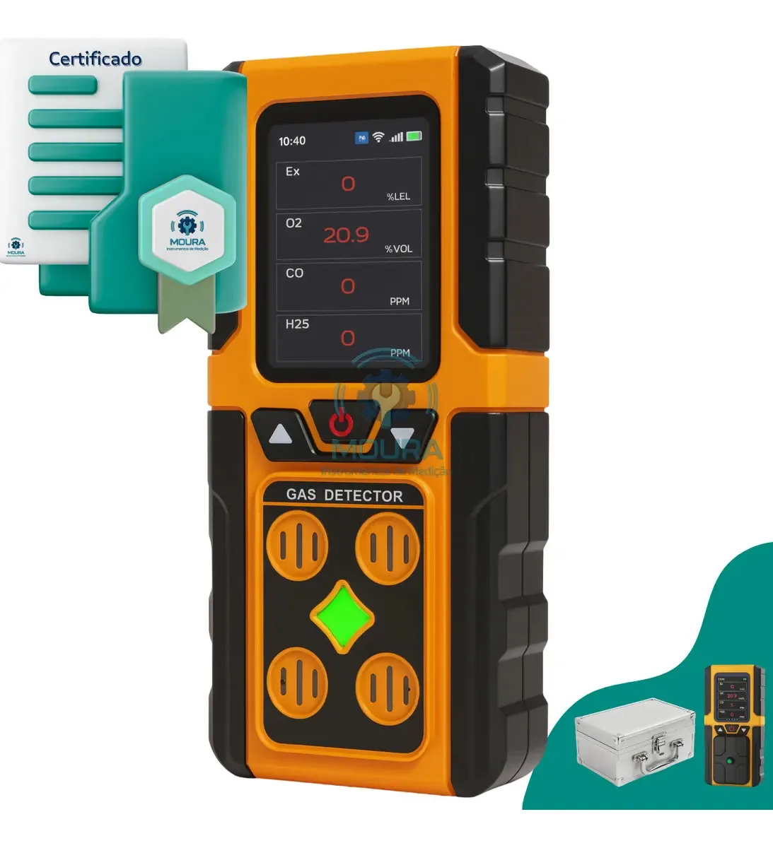 Detector De 4 Gases + Certificado Calibração Rastreável Rbc - Moura Instrumentos - Preto Laranja