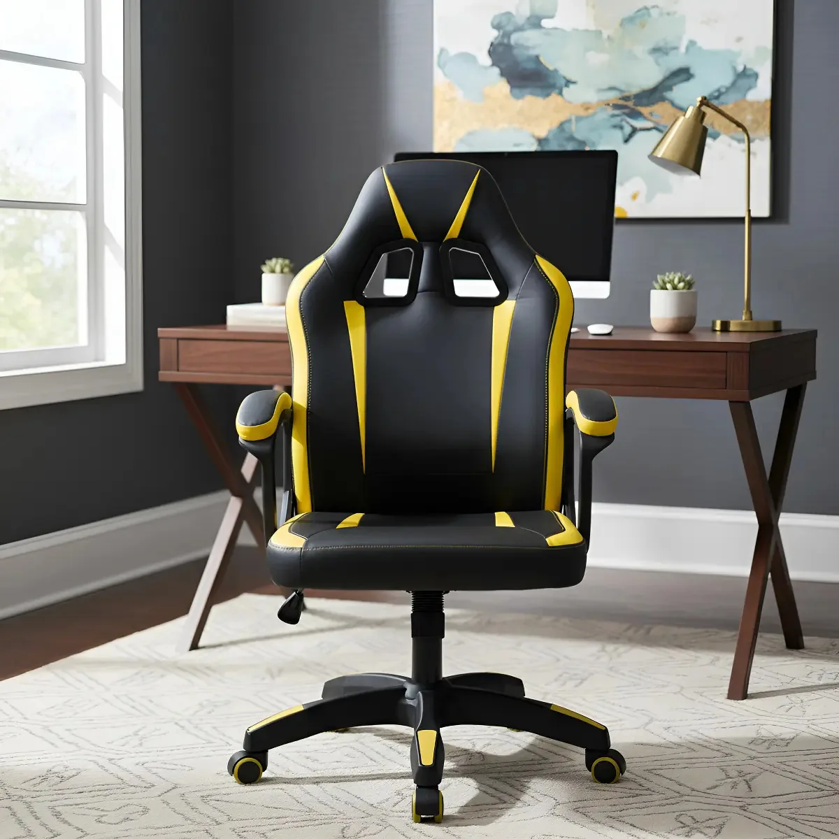 Cadeira Gamer Fortt Lípsia Amarela Ergonômica Giratória Reclinável
