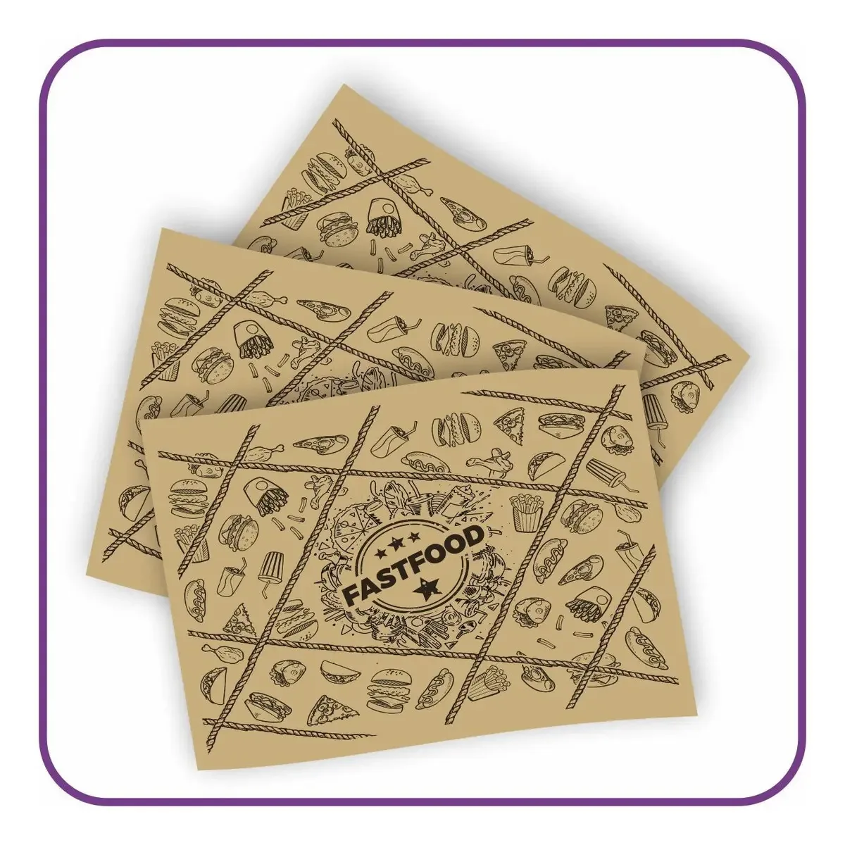 Papel Acoplado Pardo Fastfood Cordas - 33x38 - 800 Unidades