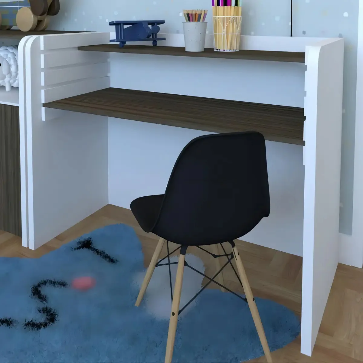 Escrivaninha Infantil Regulagem Altura Branco/ameixa Negra