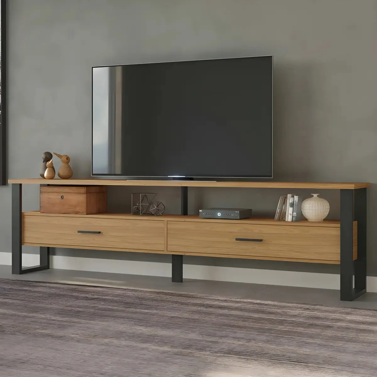 Rack Pradel Móveis Industrial 220cm para TV até 60" Freijó Preto Fosco