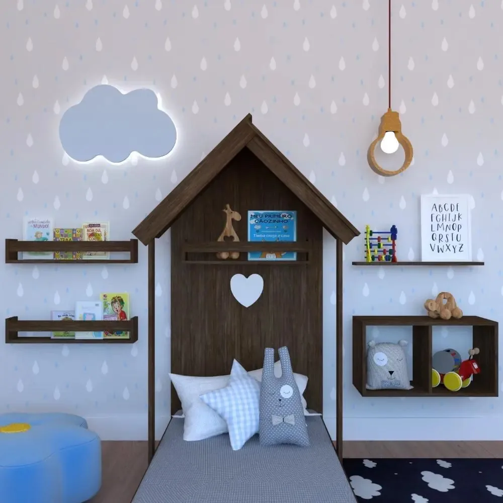 Quarto Infantil Cama Nicho Prateleira Revisteiro Ameixanegra