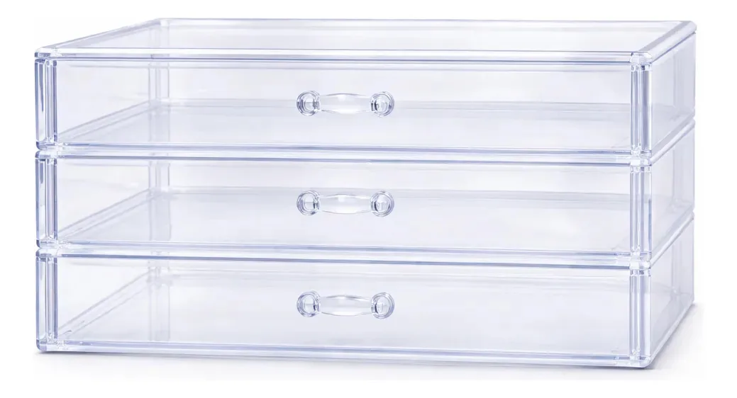Expositor Acrílico Caixa Porta Jóias Bijuterias C/ 3 Gavetas Branco