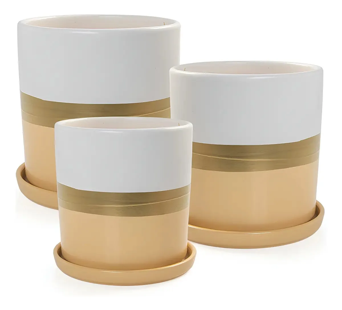 Vaso Decorativo Pozzani Vaso Cachepot Creme Listras 25cm Com 3 Unidades