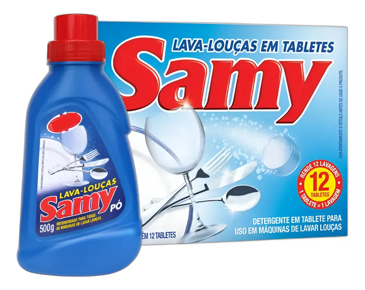Kit Lava-Louças Samy: Detergente Em Pó e Tablete para Máquinas Automáticas