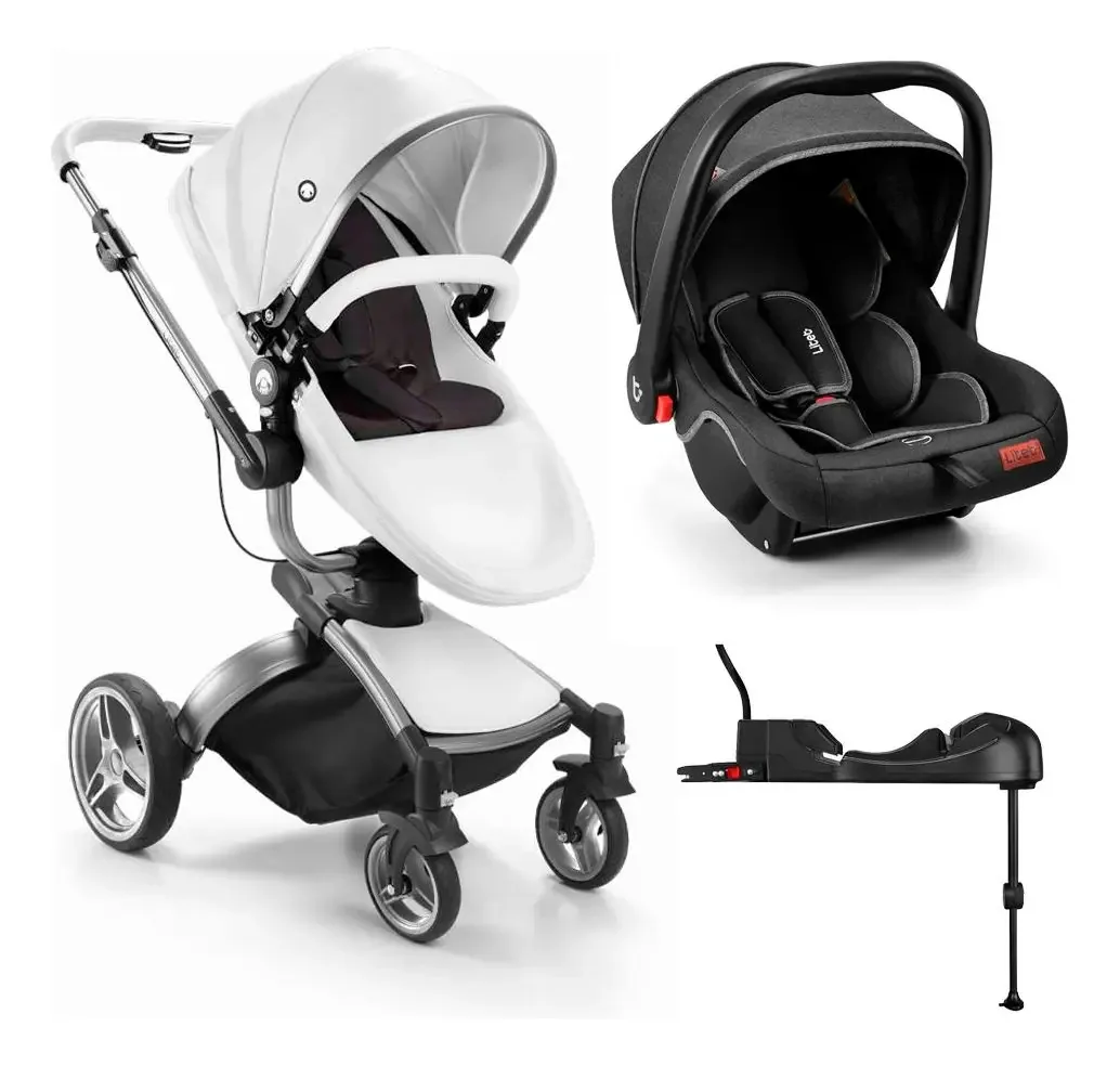 Carrinho de passeio Litet Candy Carrinho de passeio com bebé conforto e base Isofix Branco