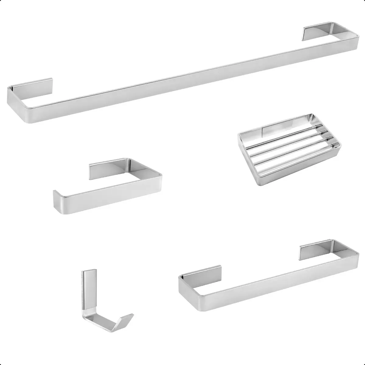 Kit De Acessórios Para Banheiro 5 Peças Completo Em Metal Prateado