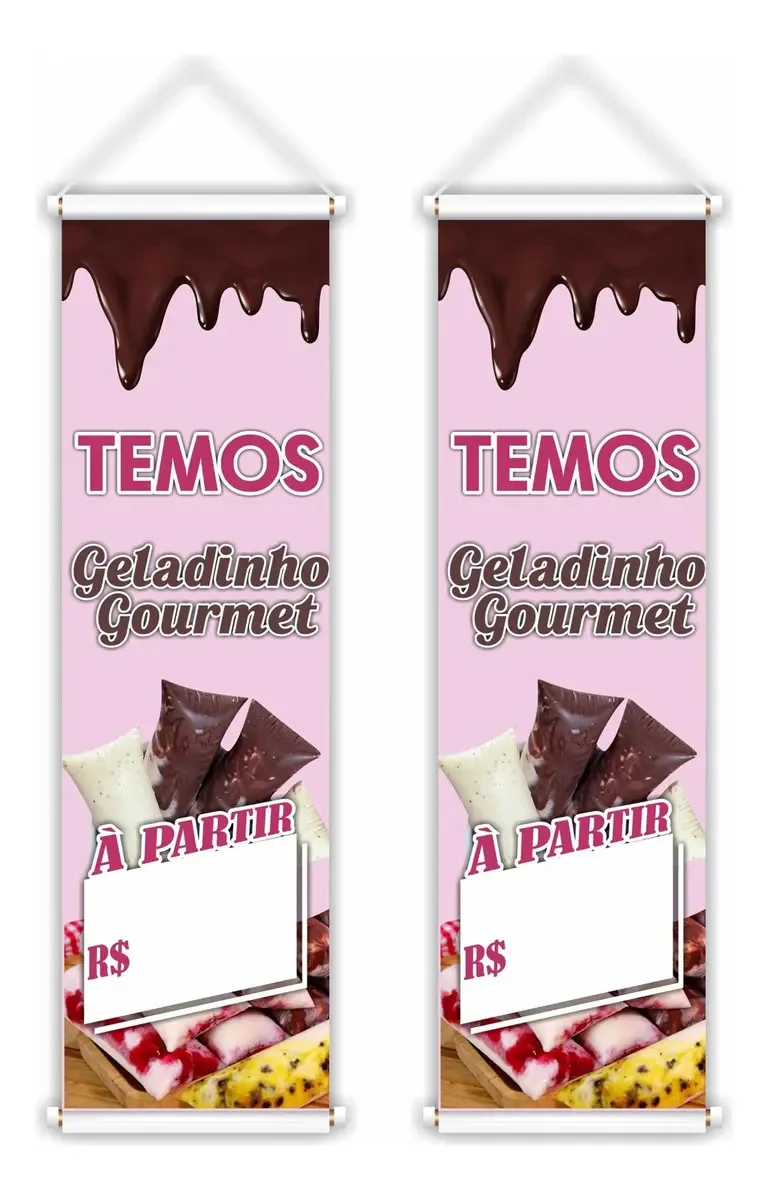 Kit 2 Banner Faixa Placa Temos Geladinho Gourmet